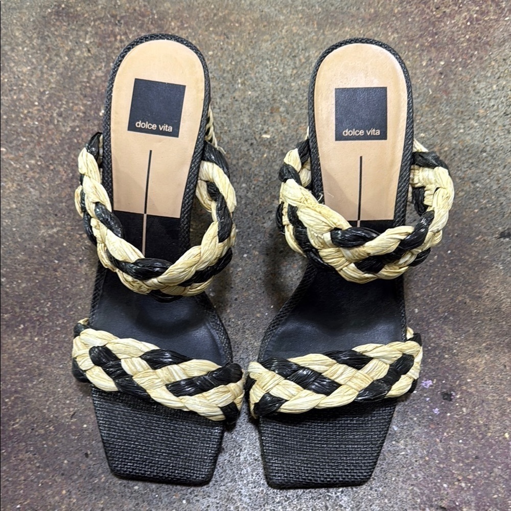 Dolce Vita Black and Cream Braided Mules